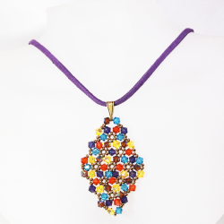 Pendant 65cm - Xochitl Rhombus M-Purple Suedine - Pendant 65cm - Laiton bronze